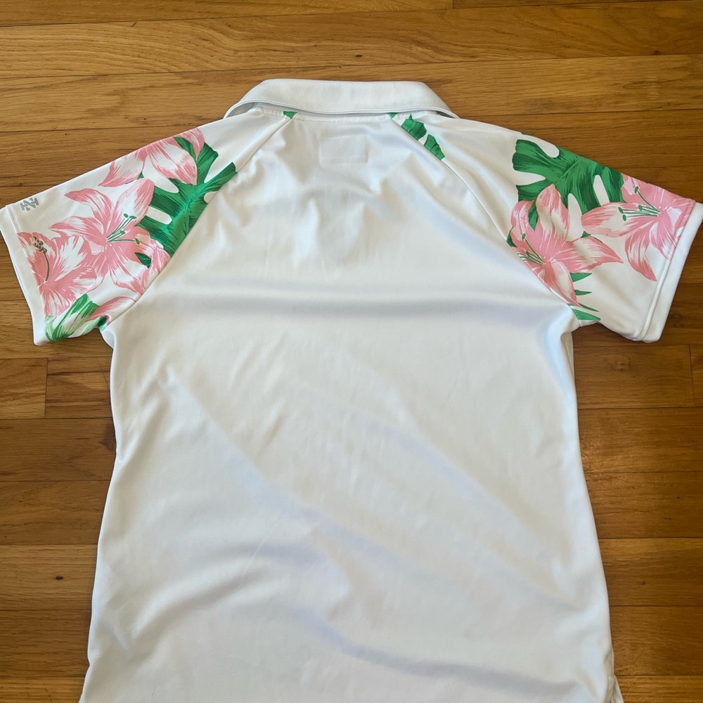 Izod White Golf Polo with Green and Pink Floral Accents - Picture 3 of 3